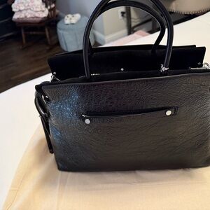 Elegant Tory Burch Mercer Large Pebbled Leather and Suede Black Women's Handbag